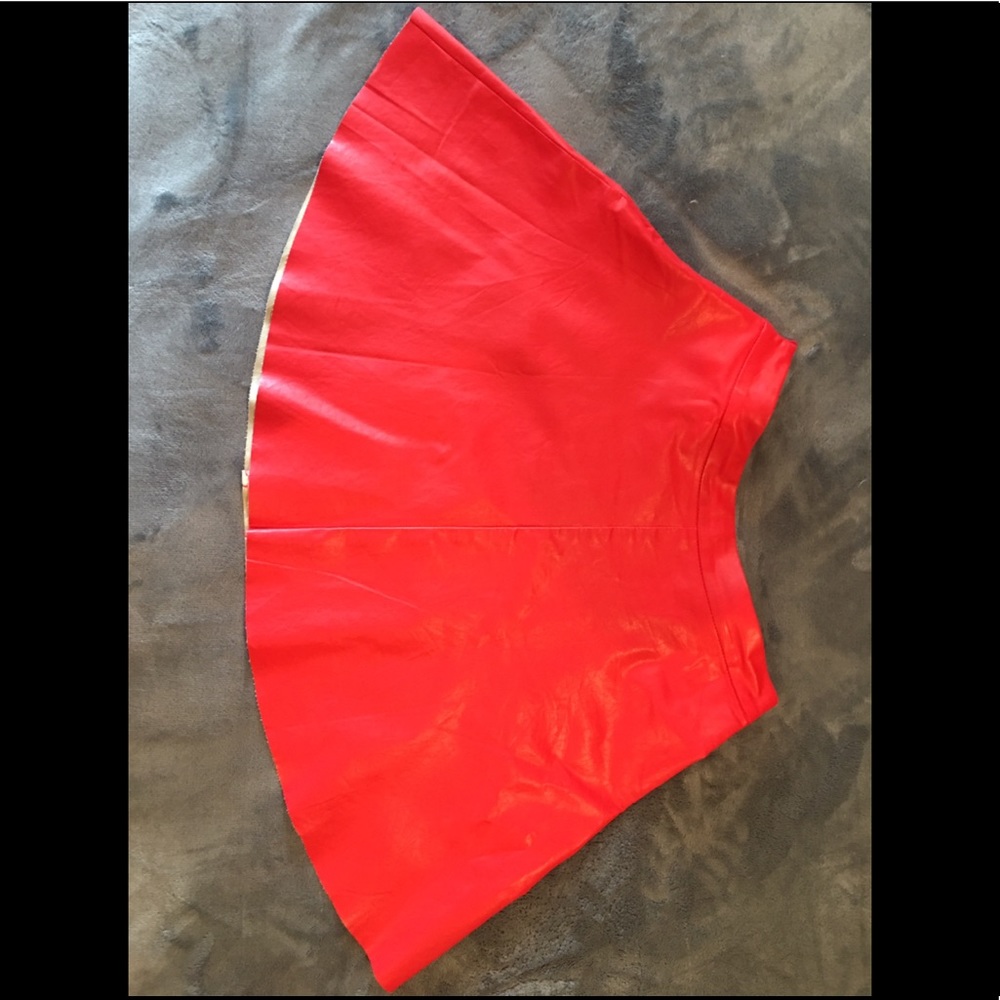 Red faux leather skater skirt